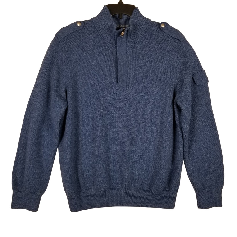 Banana Republic Men XL Blue Wool Blend Italian Yarn Quarter Zip Sweater Military